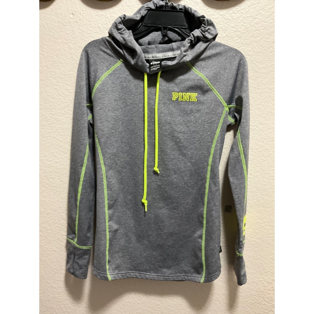 PINK by Victoria's Secret Gray Athletic Hoodie Sweatshirt  Neon Green Size S